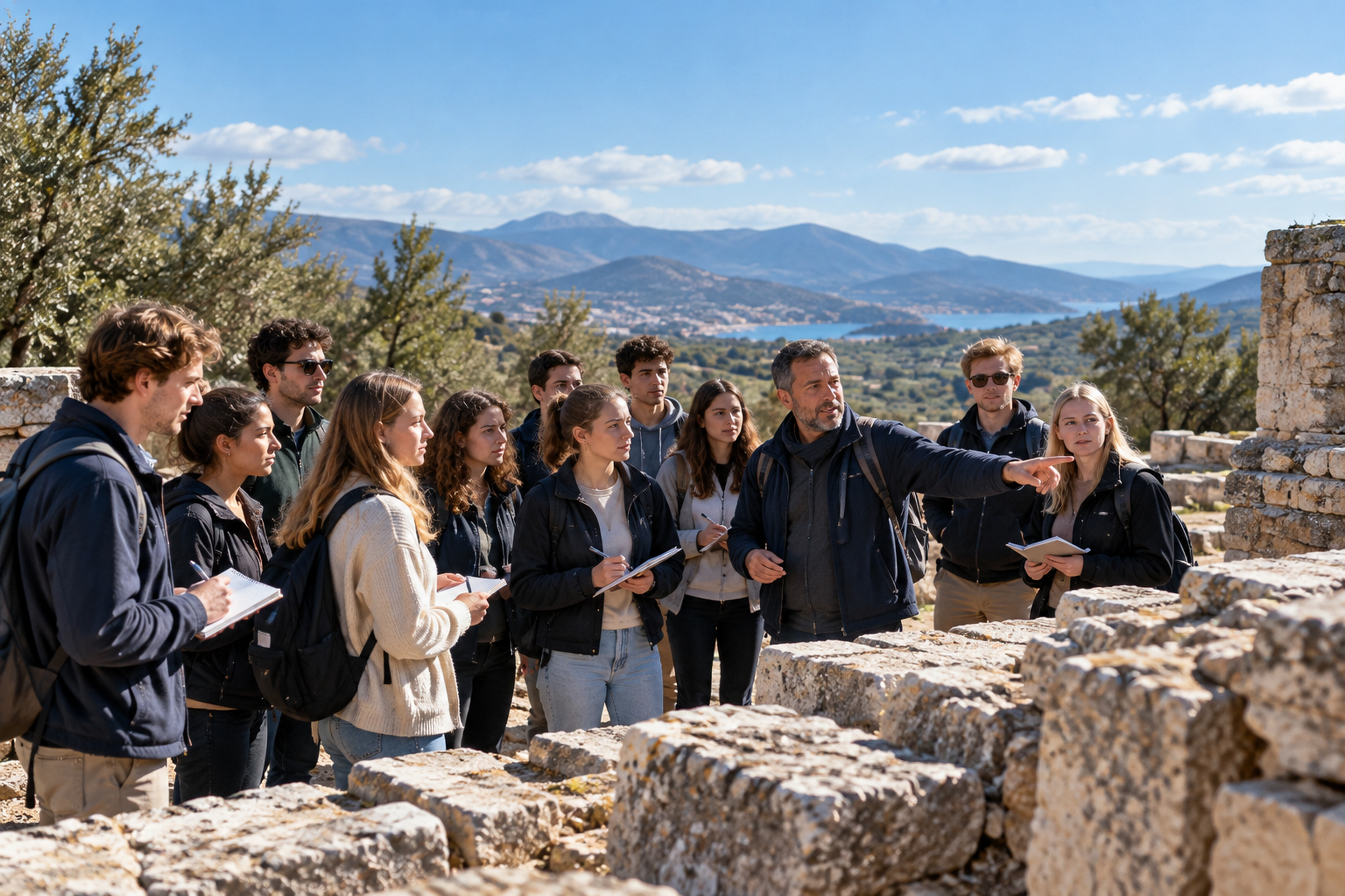 Students on an NIA course listening to a guide at an archaeological site